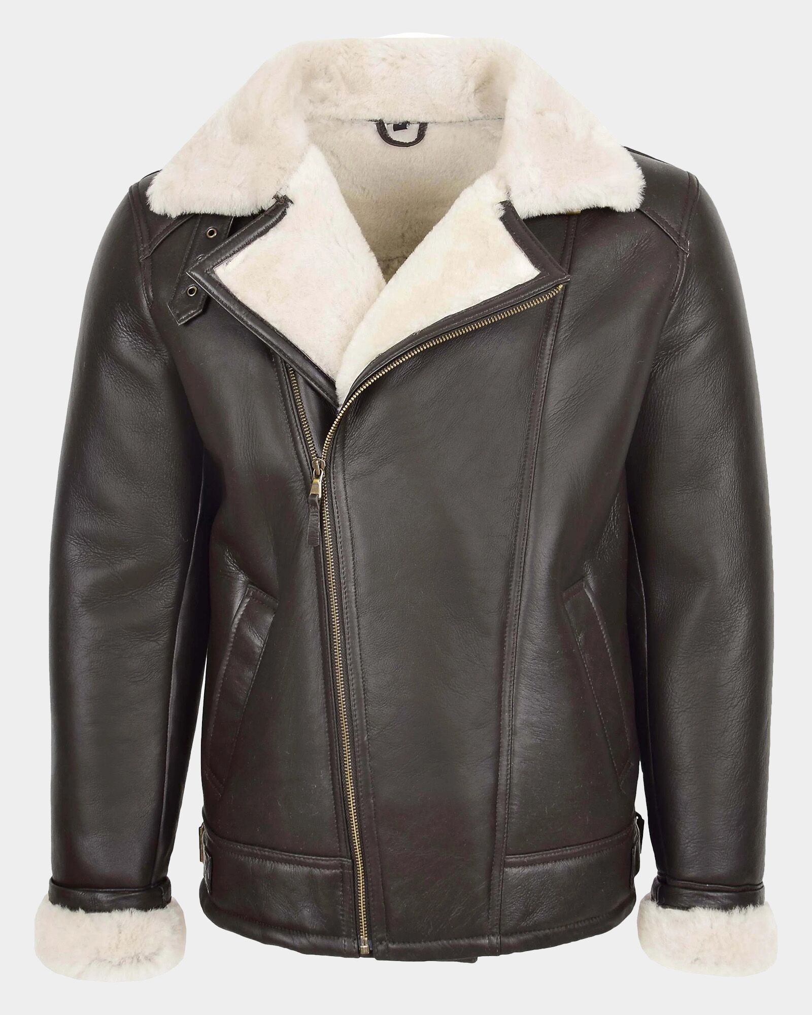 Mens Aviator Sheepskin Pilot Jacket Blen Brown White