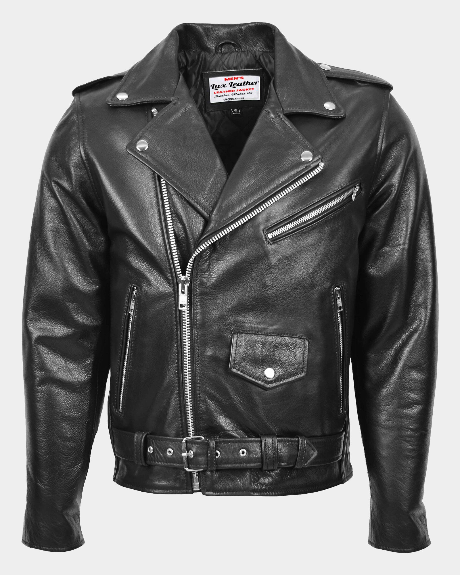 Mens Heavy Duty Leather Biker Brando Jacket Nova Black