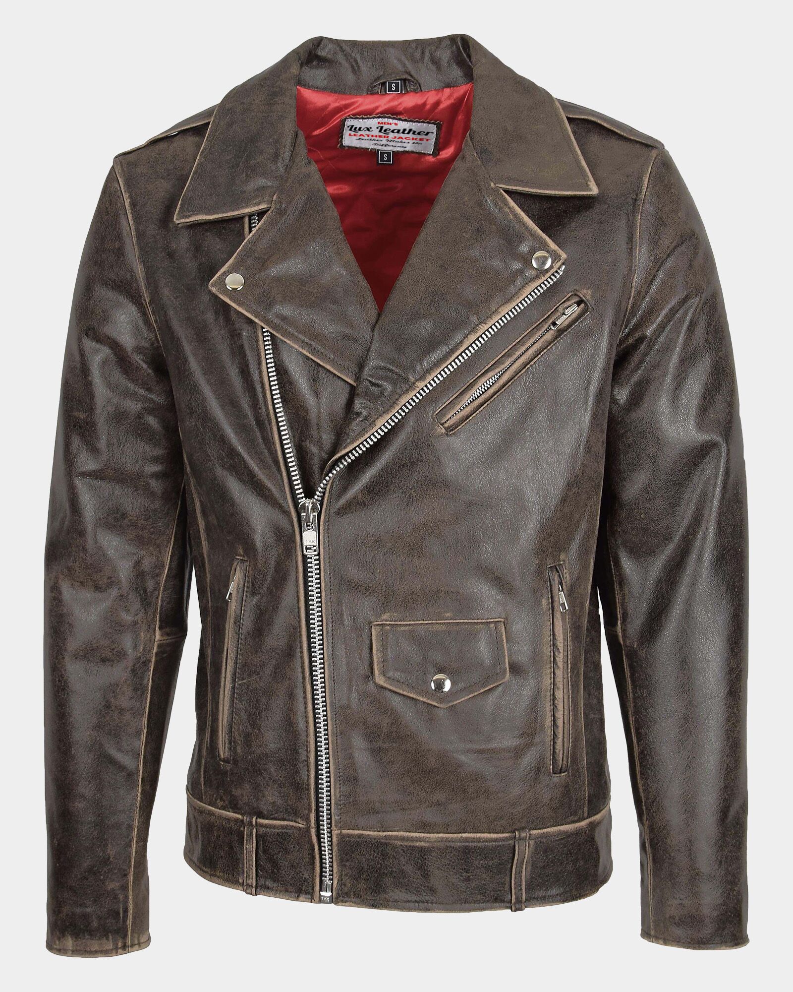 Mens Leather Biker Brando Design Jacket Zenith Brown