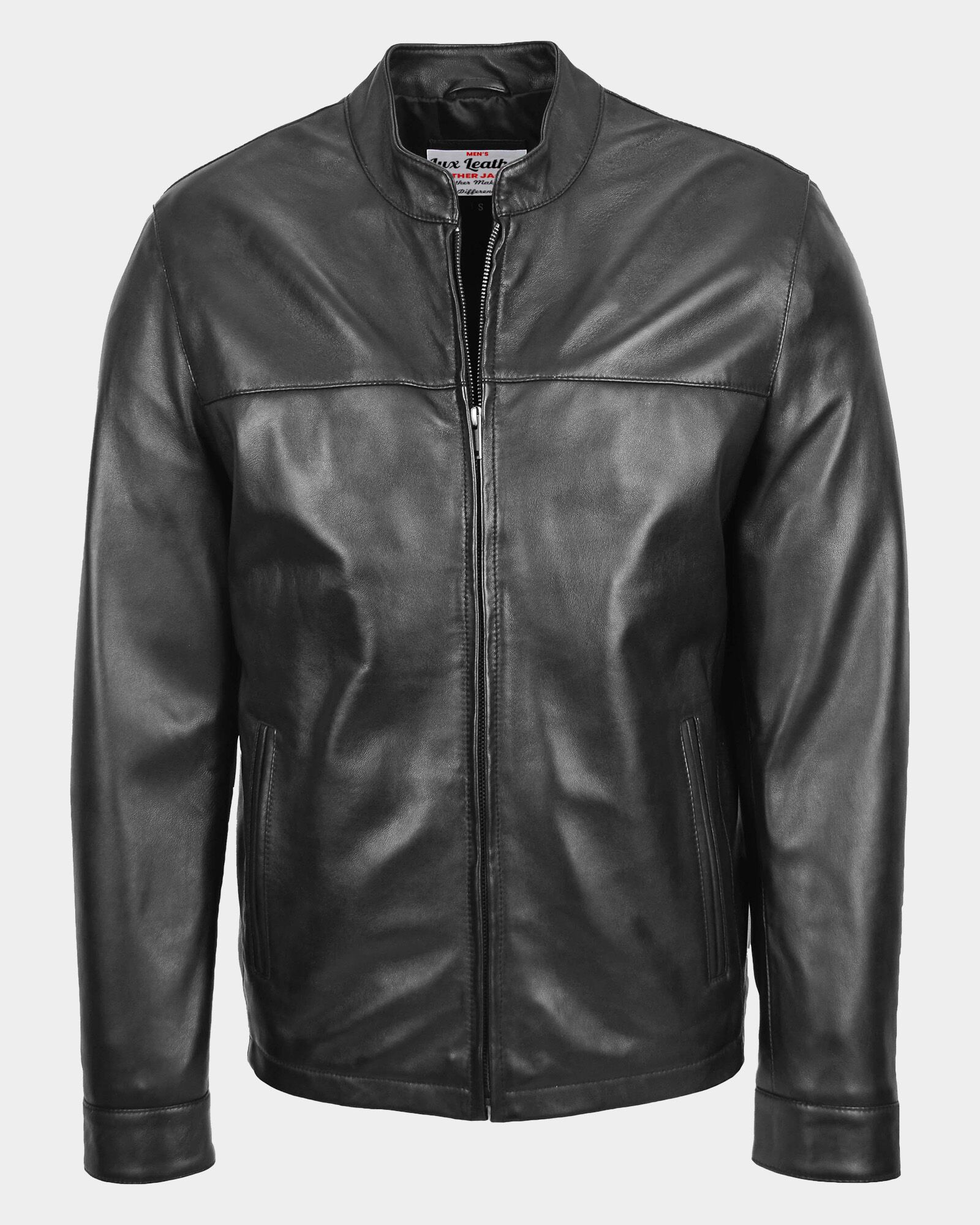 Mens Leather Standing Collar Jacket Paul Nova Black