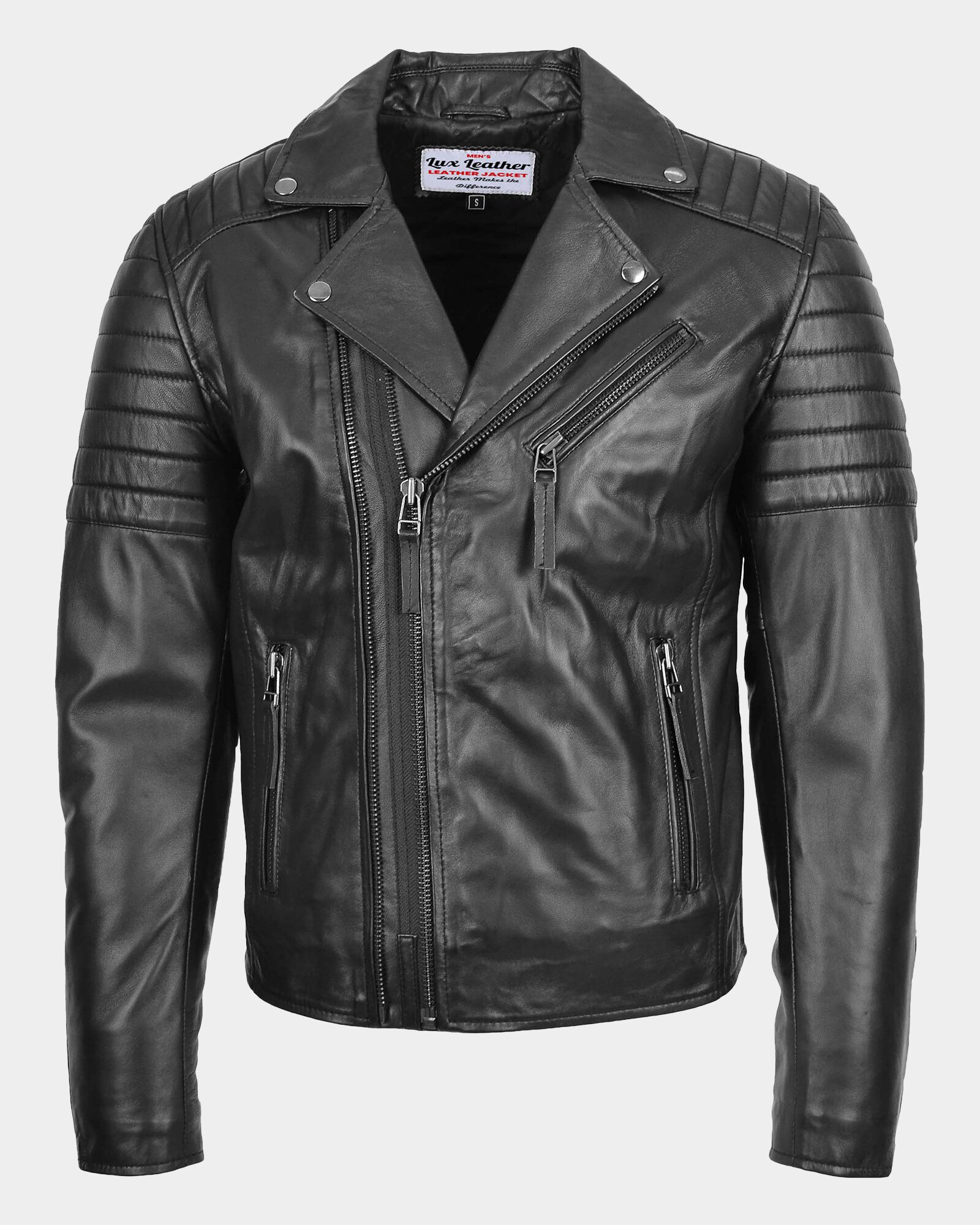 Mens Biker Leather Jacket Dual Zip Hook Black 1 Mens Biker Leather Jacket Dual Zip Hook Black 1