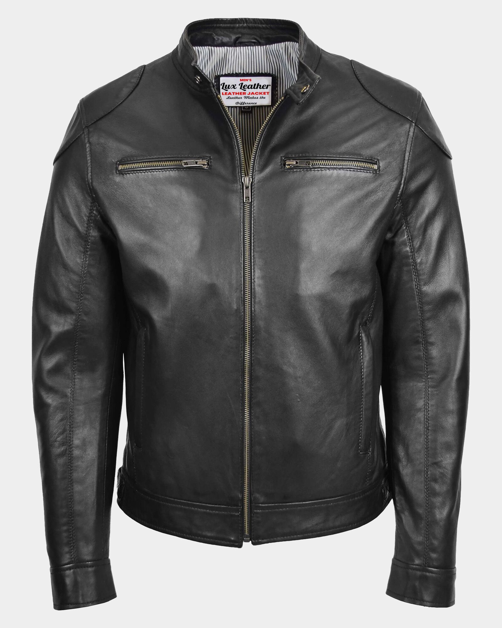 Mens Biker Soft Casual Leather Jacket Nova Black