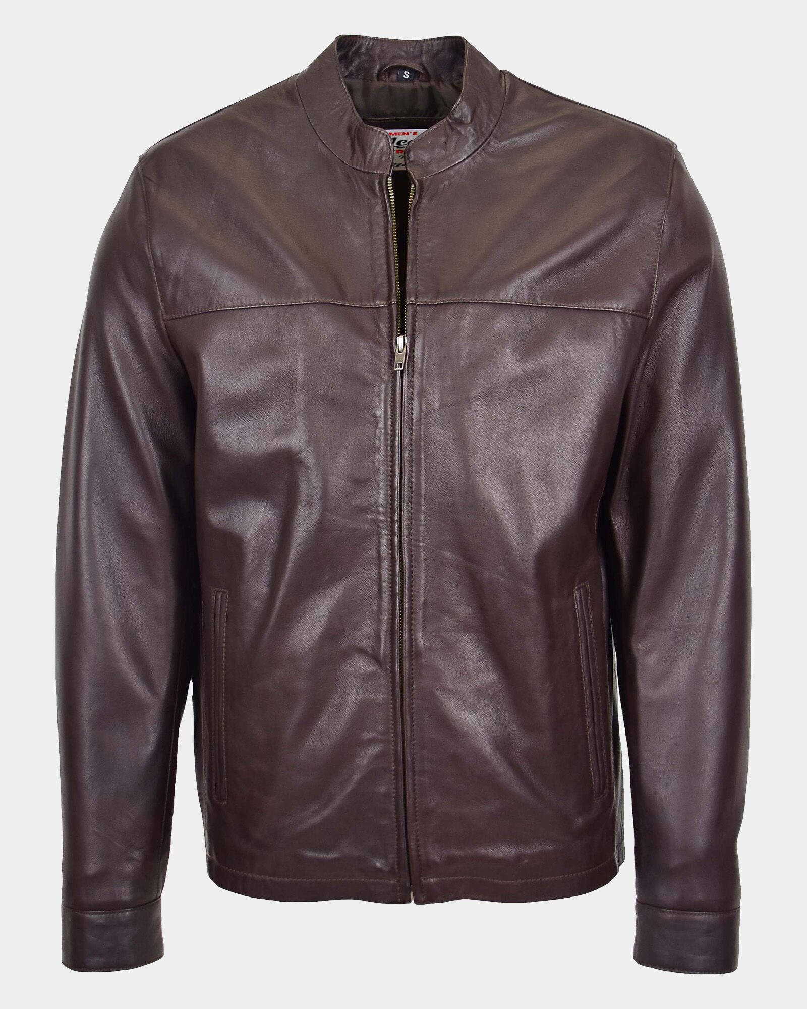 Mens-Leather-Standing-Collar-Jacket-Paul-Zenith-Brown