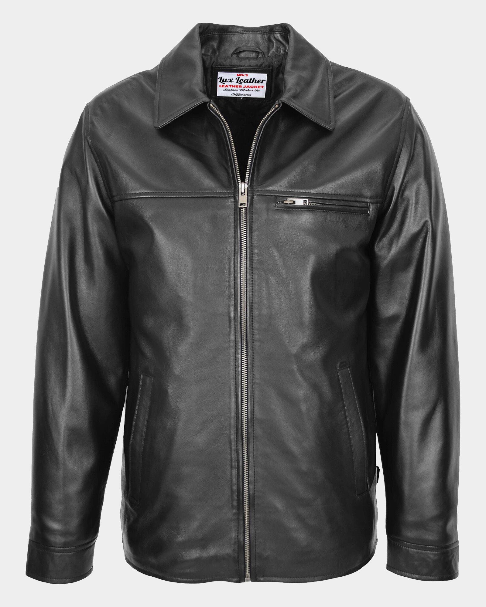 Mens Soft Leather Plain Zip Box Casual Jacket Frank Nova Black