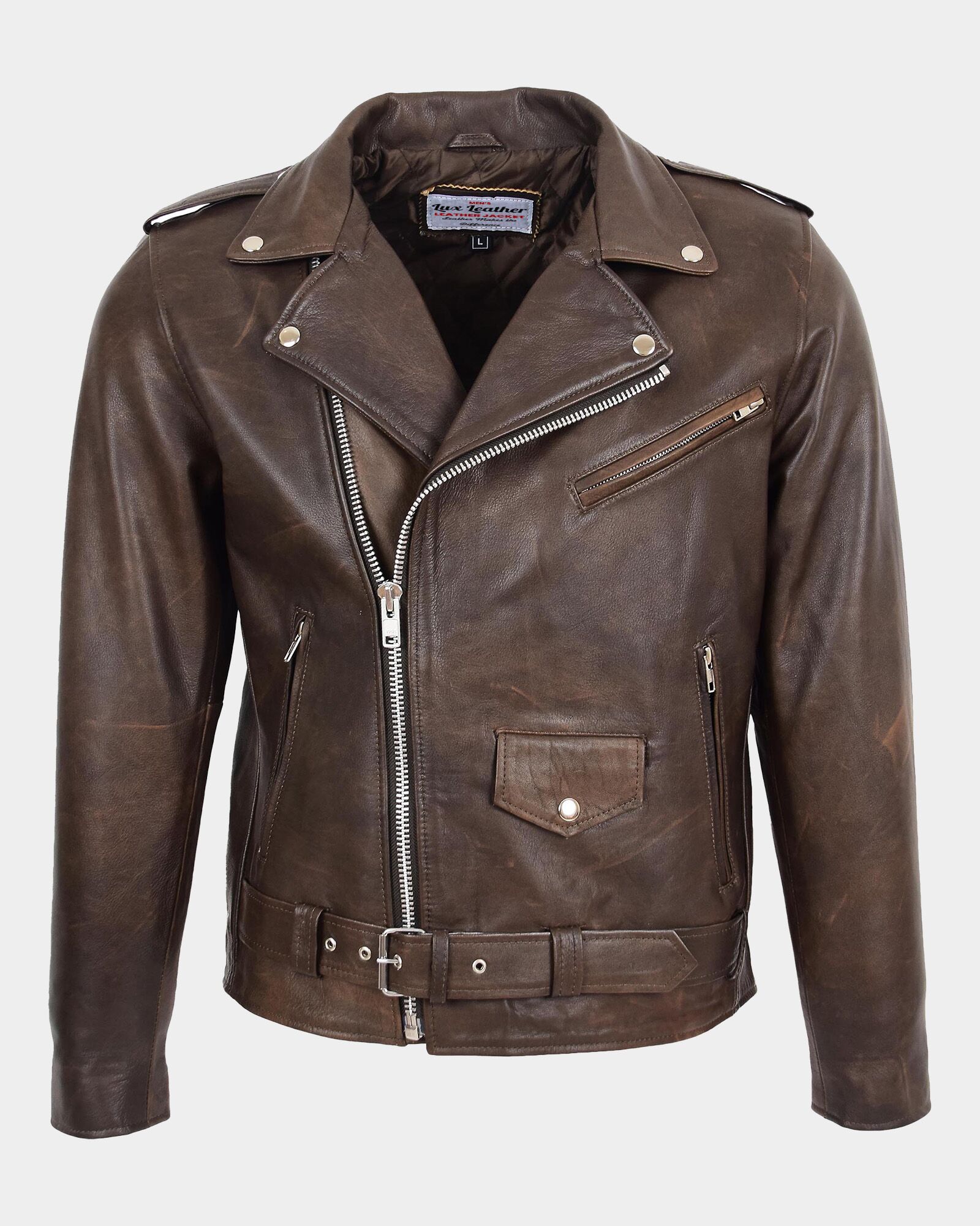Mens Heavy Duty Leather Biker Brando Jacket Kyle Antique Brown (1) Mens Heavy Duty Leather Biker Brando Jacket Zenith Brown
