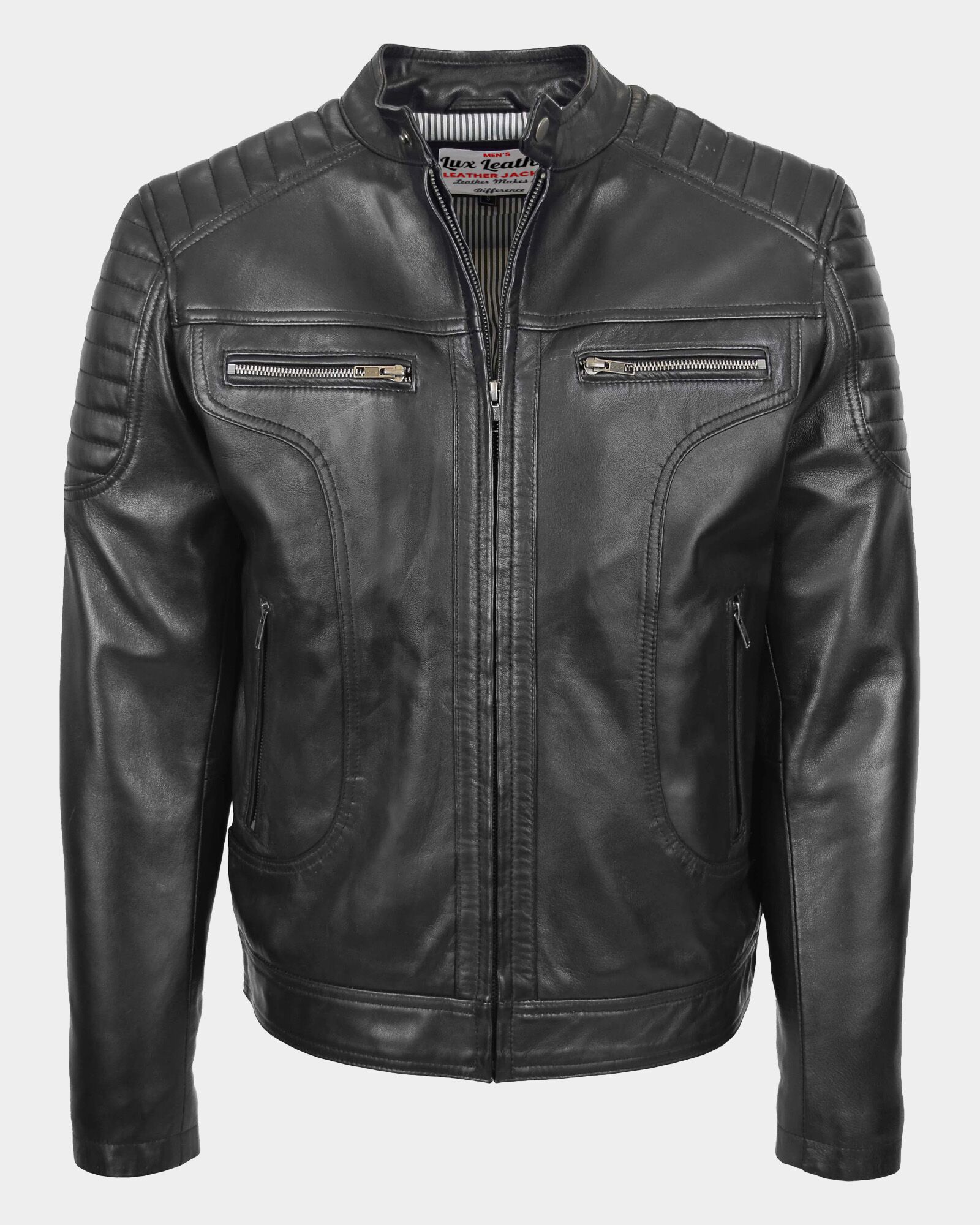 Mens Leather Biker Style Zip Jacket Eddie Essence Nova Black (1) Mens Leather Biker Style Zip Jacket Eddie Essence Nova Black